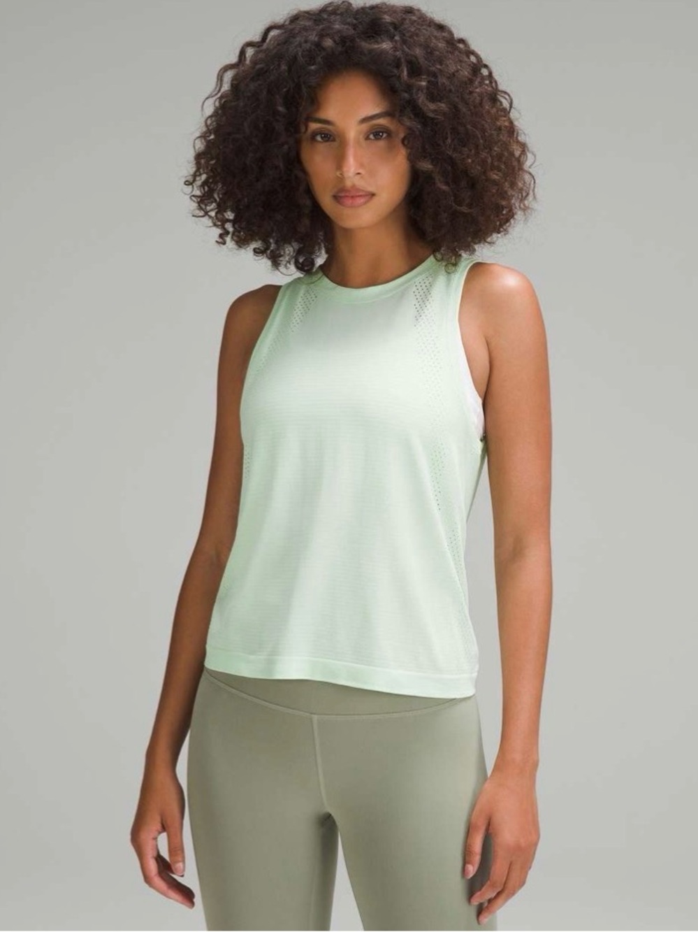 Lululemon Train to Be Sleeveless Tank Top in Light Green (KOGR), size 10.